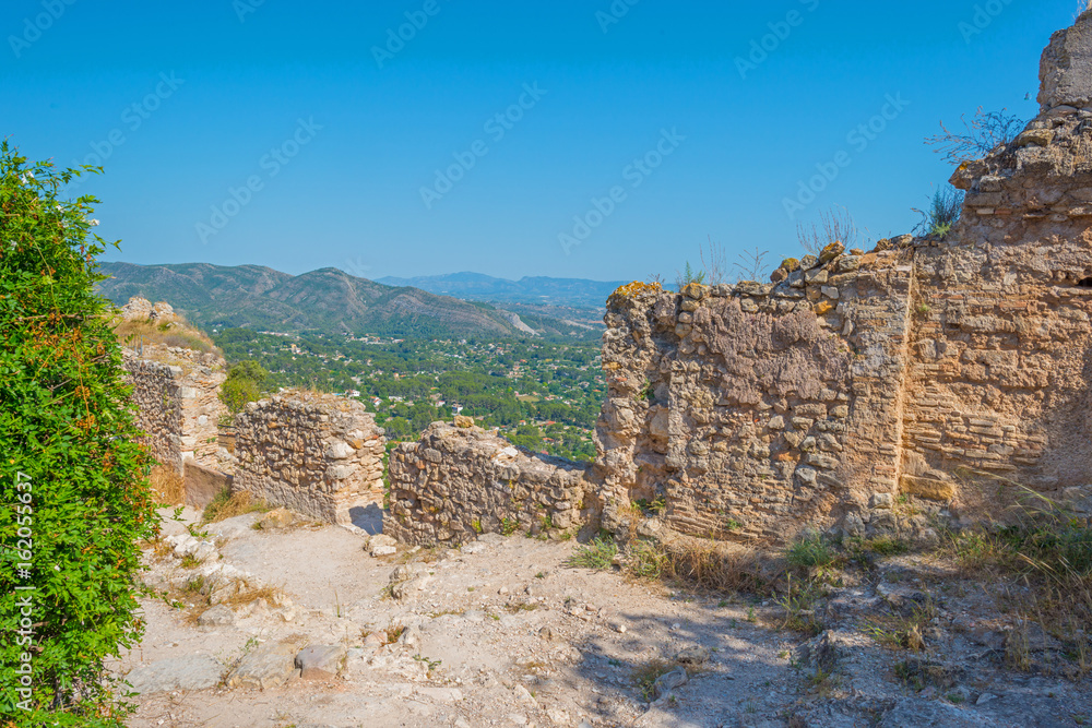 Details of a castle on a hill in sunlight Details of a castle on a hill in sunlight