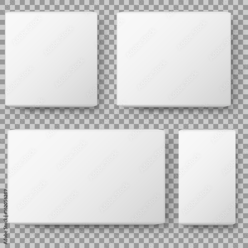 Box view. Realistic White blank Package Cardboard Box. isolated on transparent background. Vector illustration. Box view. Realistic White blank Package Cardboard Box. isolated on transparent background. Vector illustration.