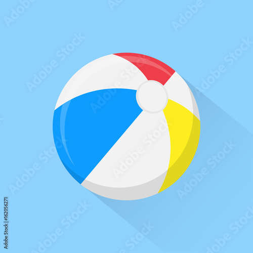 Beach ball flat icon with long shadow isolated on background. Vector illustration.