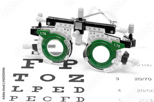 trial lens on an eye chart white background