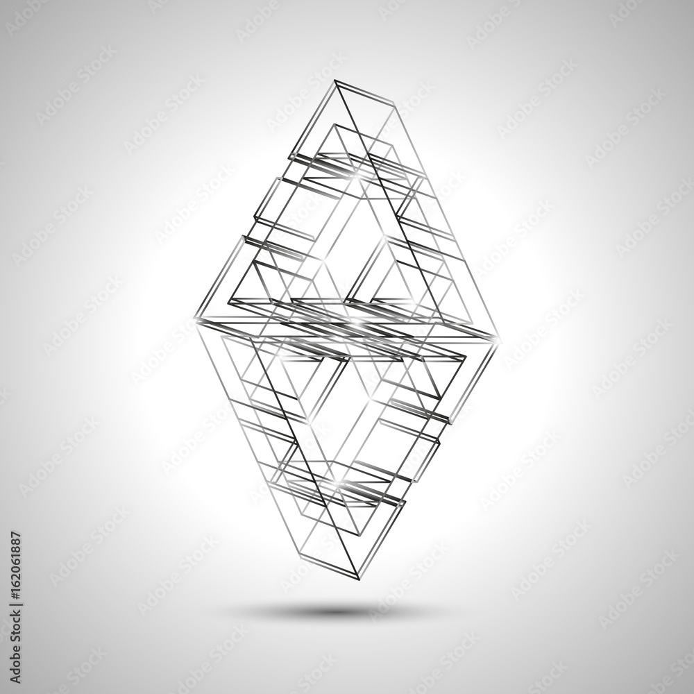 Triangles and white abstraction on white background circling chaotically