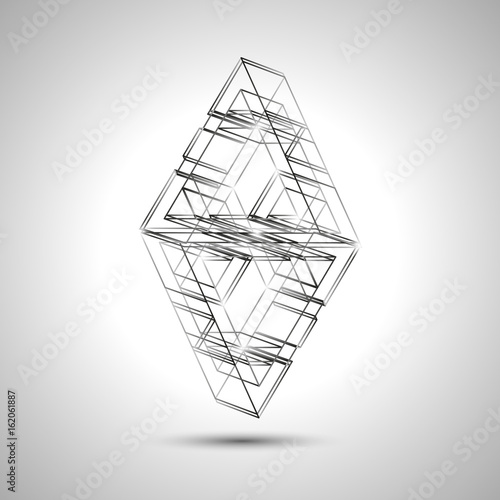 Triangles and white abstraction on white background circling chaotically