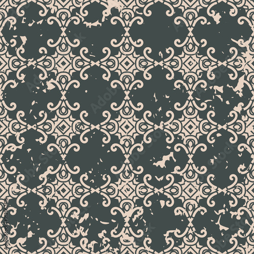 Abstract vintage ornamental pattern with fading and scratches, paint splashes. Vector template can be used for design of wallpaper, fabric, oilcloth, textile, wrapping paper and other design