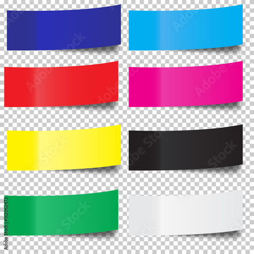 Set of colored stick note isolated on transparent background.