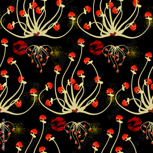 Magic abstract  mushrooms pattern seamless . Flat style for web vector illustration