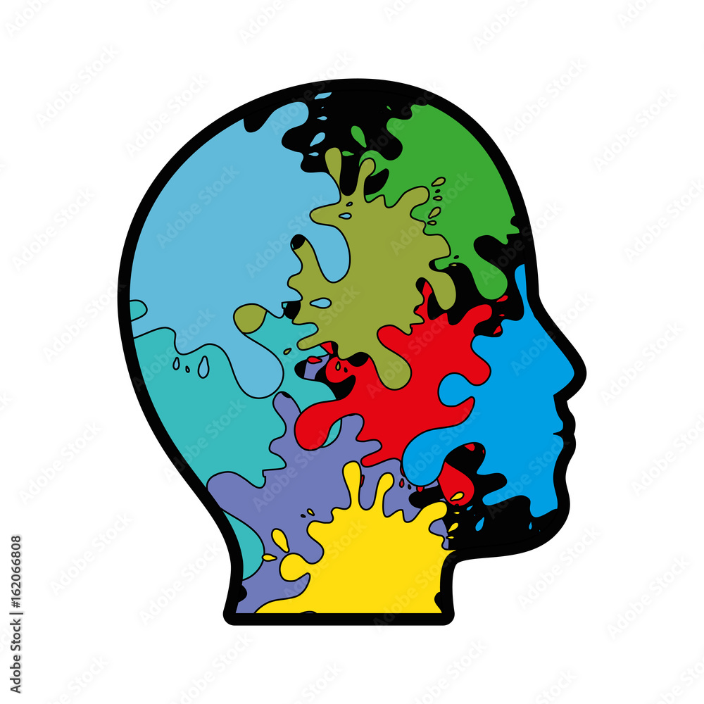head with colorful pain splashes icon over white background vector illustration head with colorful pain splashes icon over white background vector illustration