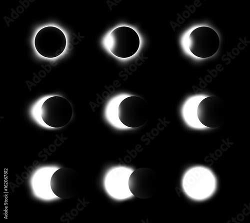 Different phases of solar and lunar eclipse . Vector .