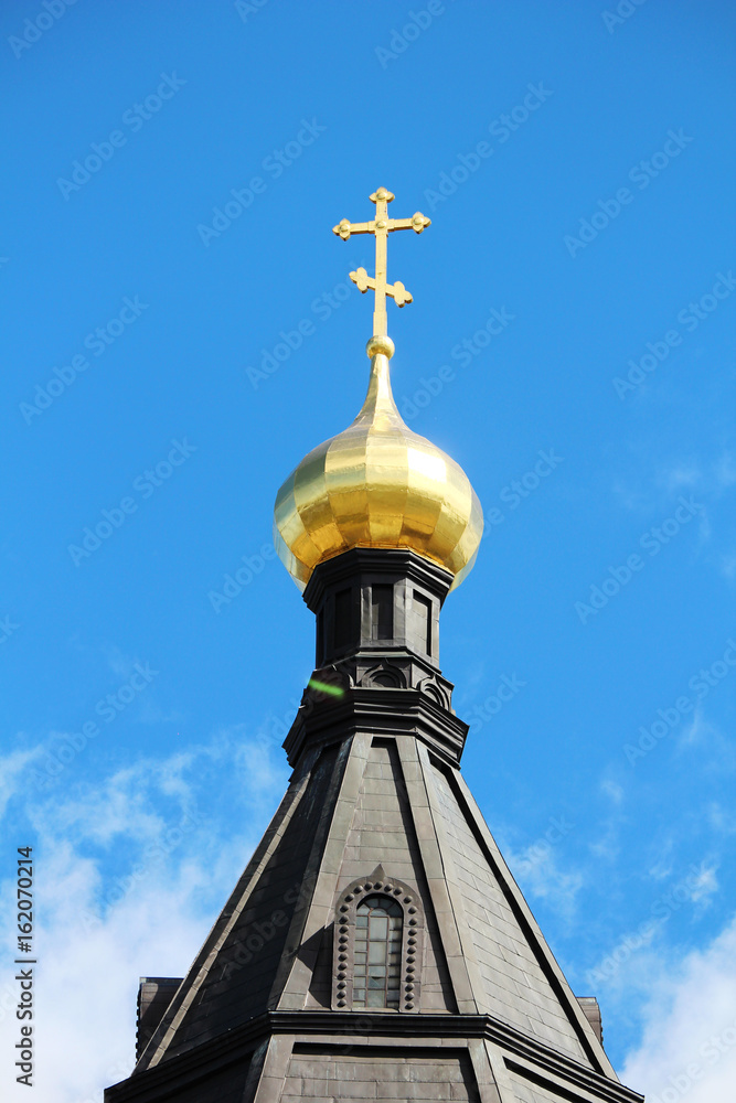 A traditional golden cupola in Russian cathedral A traditional golden cupola in Russian cathedral