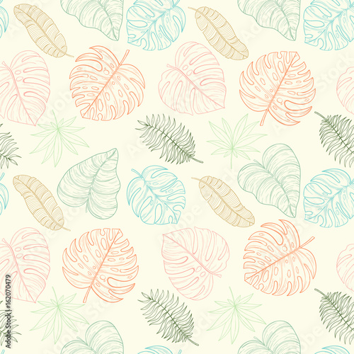 Seamless tropical palm leaves pattern