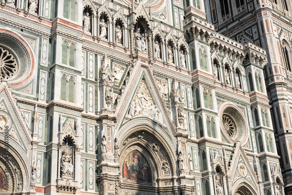 Detail of Florence Duomo Cathedral. Basilica di Santa Maria del Fiore or Basilica of Saint Mary of the Flower in Florence, Italy.