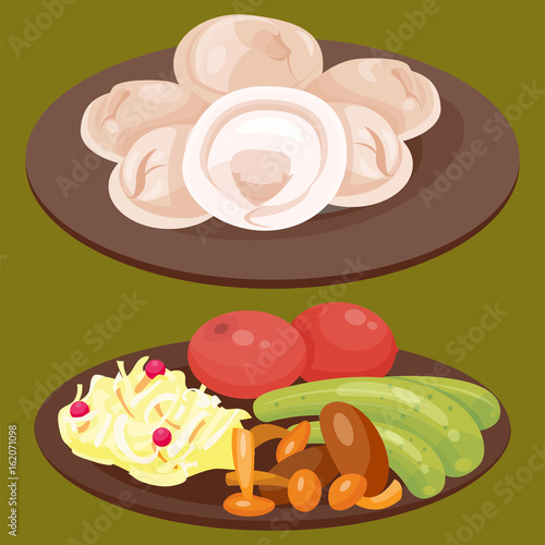 Traditional Russian cuisine culture dish course food welcome to Russia gourmet national meal vector illustration