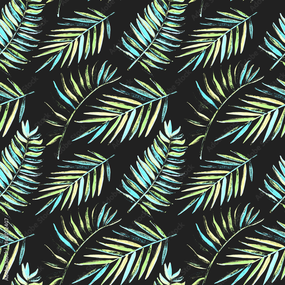 Naklejka premium Seamless pattern with watercolor tropical palm leaves