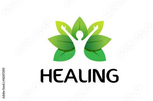 Happy Body Leaves Logo Vector Design Illustration