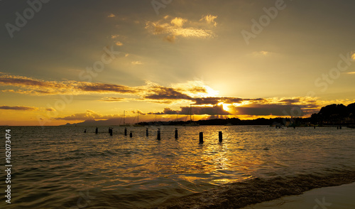 Sunset in tropical beach of Sainte Anne - Caribbean Sea - Guadeloupe tropical island