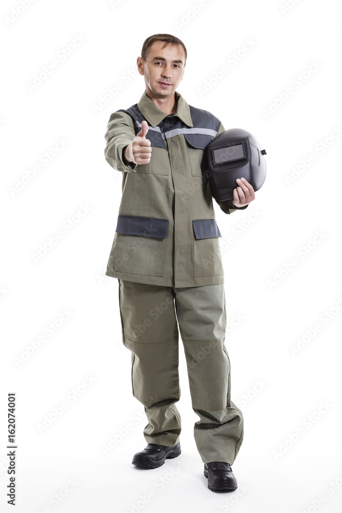 Laik from the welder with protective workwear over white background Laik from the welder with protective workwear over white background