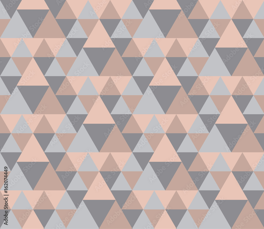 Modern style vector illustration for surface design. Abstract seamless pattern with triangle motif in natural beige and gray colors. Modern style vector illustration for surface design. Abstract seamless pattern with triangle motif in natural beige and gray colors.