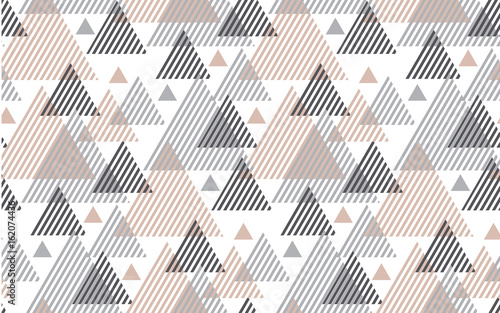 Natural baige and gray colors modern style vector illustration for surface design. Abstract seamless pattern with striped triangle motif.