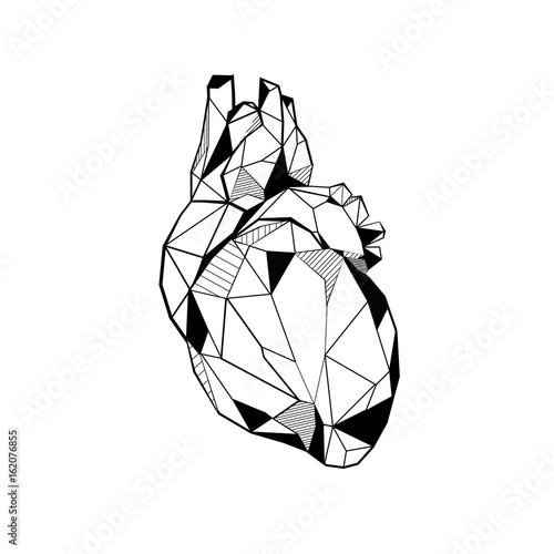 Heart stylized triangle polygonal model