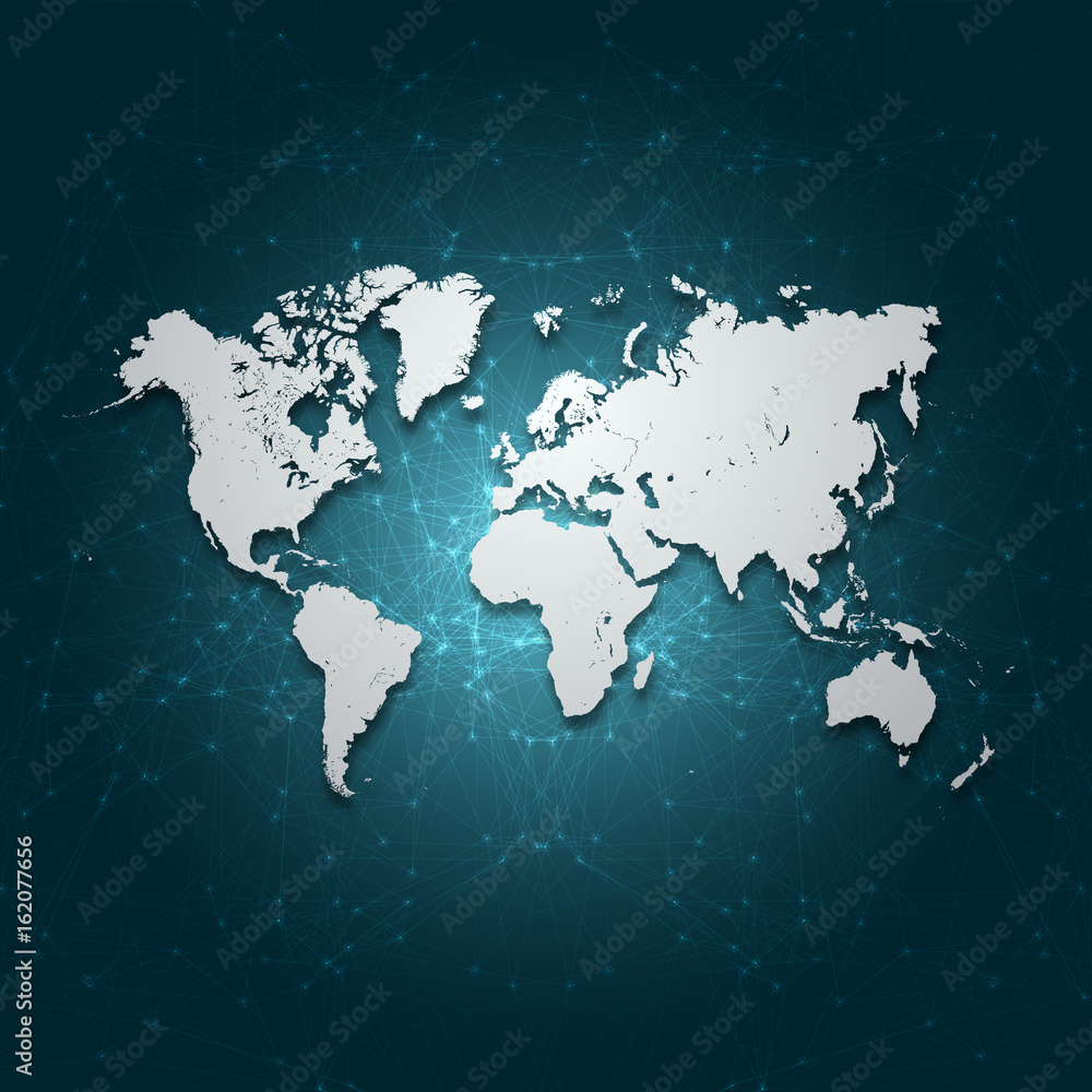 Naklejka premium Detailed World Map with Geometric Mesh Element | Editable EPS10 Vector Design Background