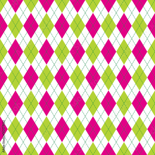 Vector Argyle Seamless Pattern in Pink and Green Color. Seamless Argyle Pattern. Checkered Seamless Pattern. 