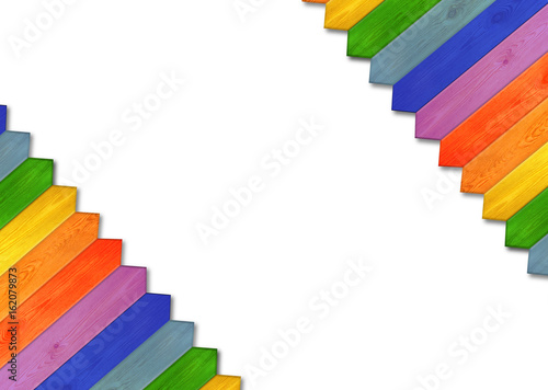 Multicolored wooden fence from colors of rainbow isolated