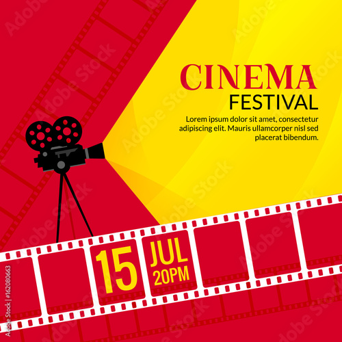 Cinema festival poster template. Vector camcorder and line videotape illustration. Movie festival art background