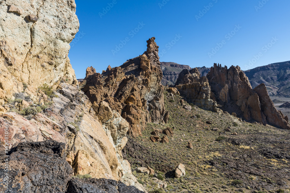 El Teide Valley with High Lava Rocks.