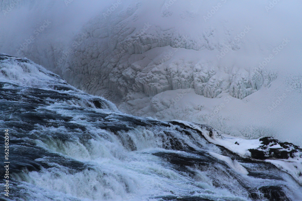 Gullfoss Island Waterfall in winter
