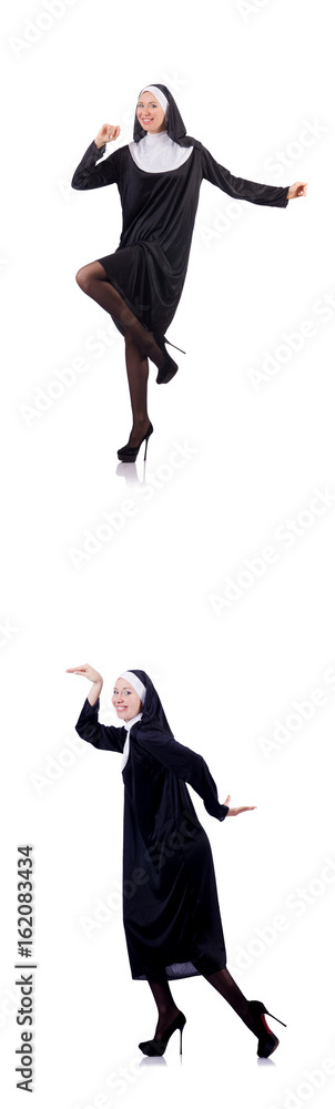 Pretty nun isolated on white