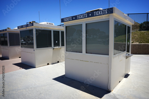 row of closed ticket booths