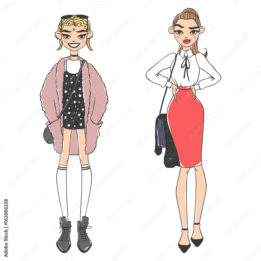 Fashion look girl beautiful girl woman female pretty young model style lady character vector illustration Fashion look girl beautiful girl woman female pretty young model style lady character vector illustration