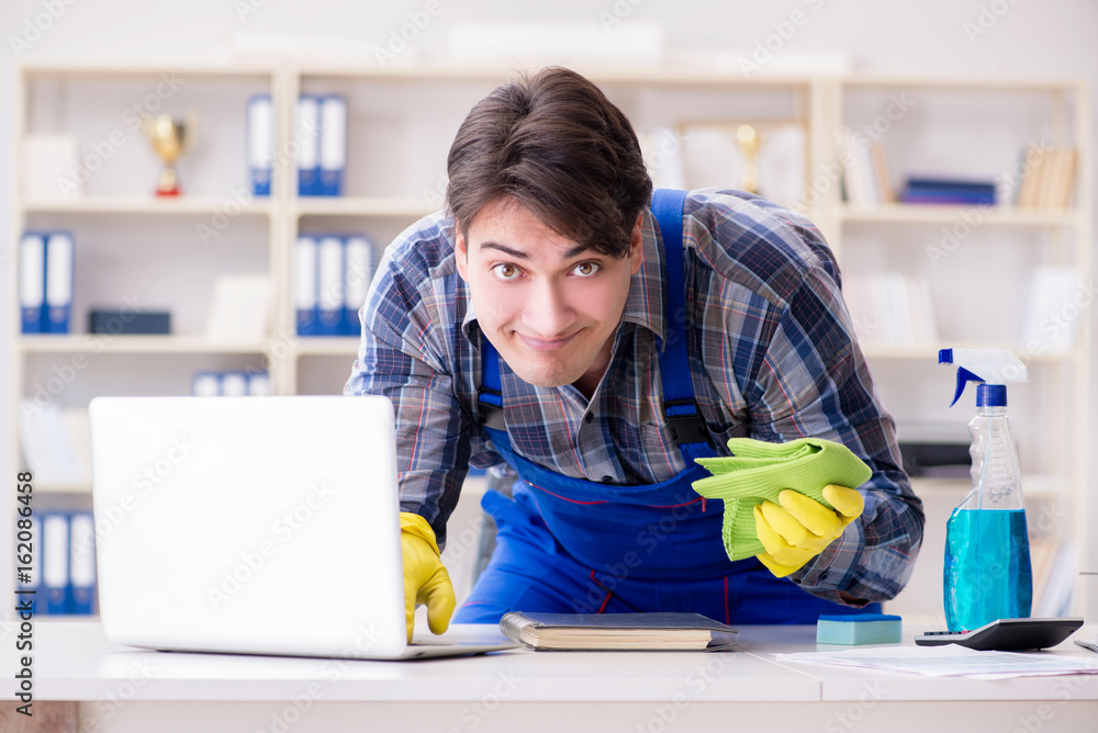 Hacker under cleaner cover stealing personal data Hacker under cleaner cover stealing personal data