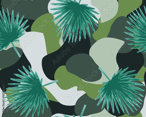 Military print camouflage leaf illustration protection seamless pattern