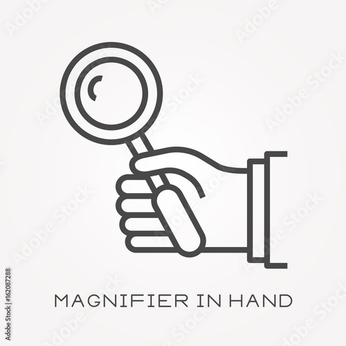 Line icon magnifier in hand
