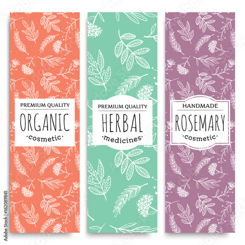 herbal vertical banners with organic herbal rosemary valuable for human health