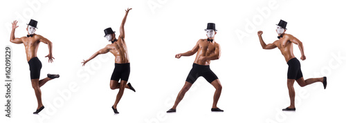 Naked muscular mime isolated on white