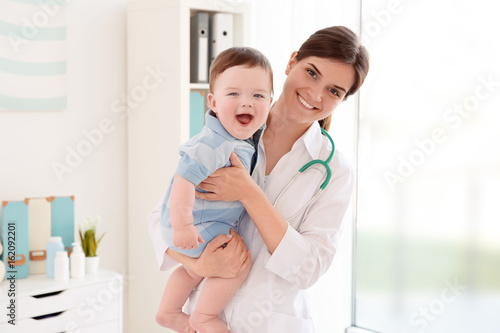 Female doctor and cute litt...