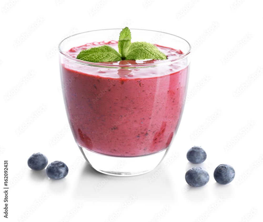 Berries with yogurt smoothie on white background Berries with yogurt smoothie on white background
