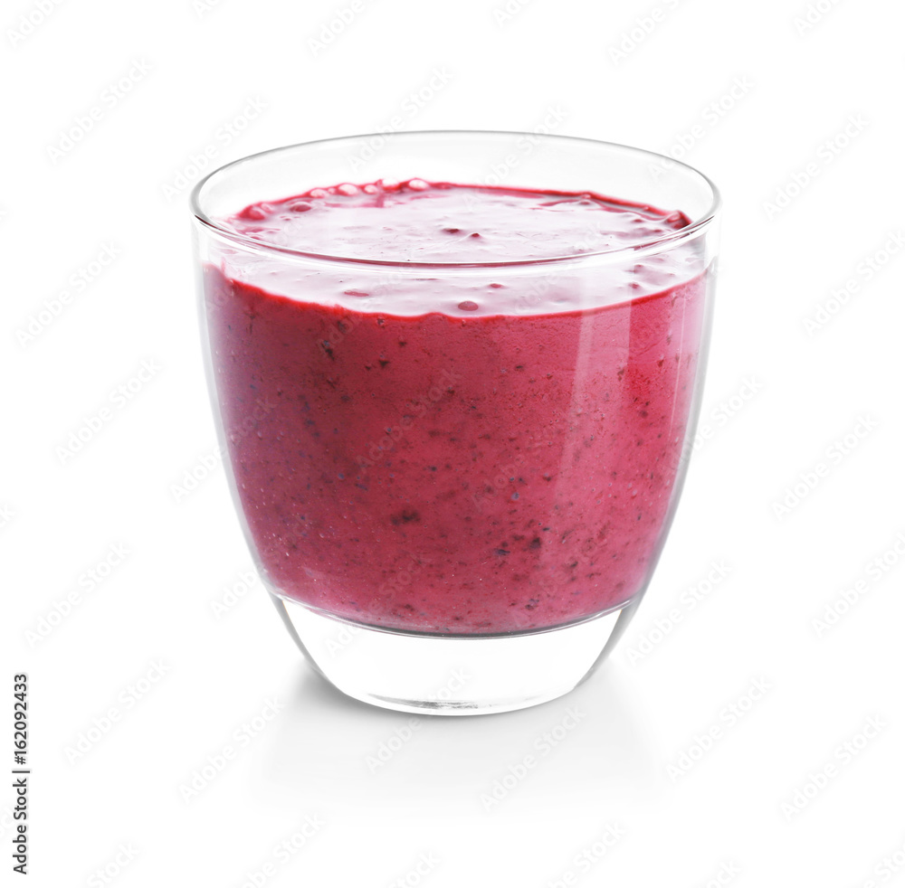 Glass of blueberry yogurt smoothie on white background Glass of blueberry yogurt smoothie on white background