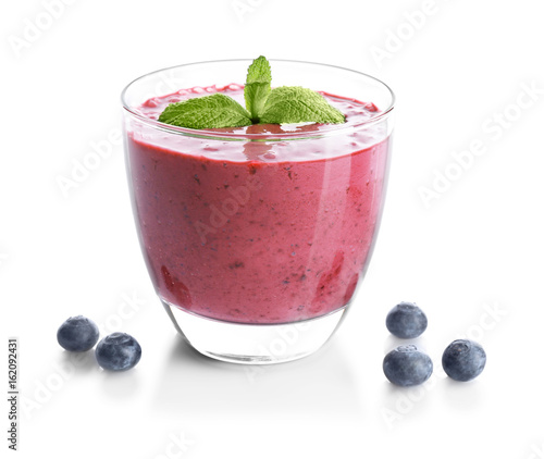 Berries with yogurt smoothie on white background