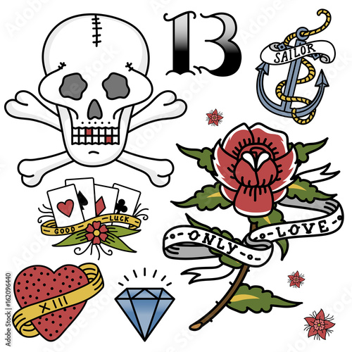 Old school vintage retro tattoo ink art style hand drawn tattooing symbol traditional graphic drawing vector illustration