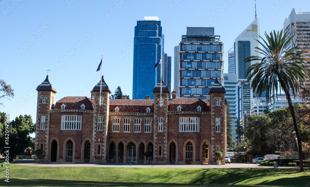 Government House Perth Western Australia with city skyline