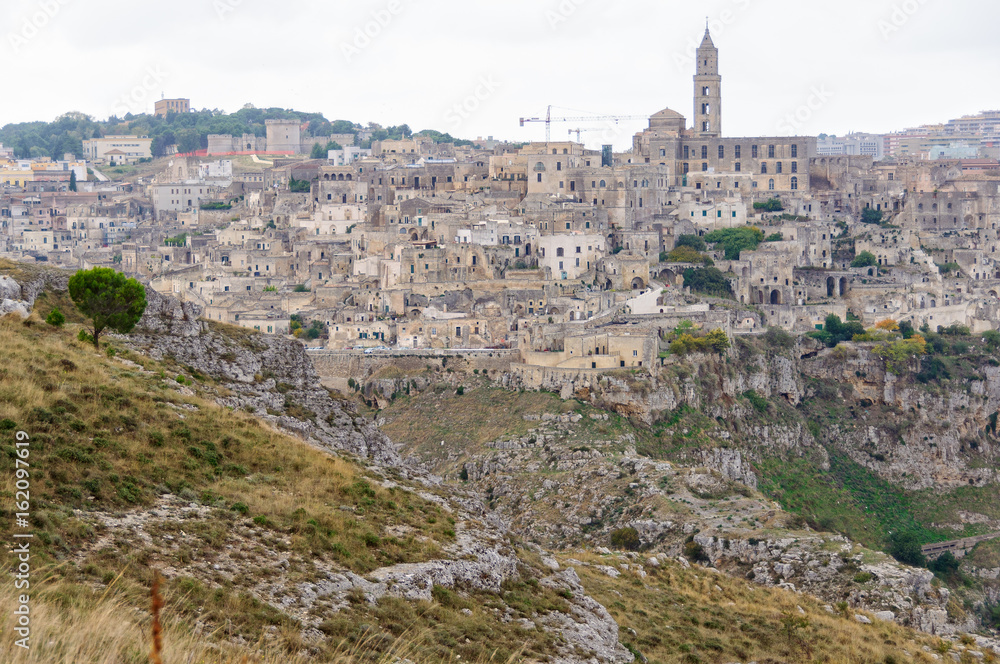The ancient town of Sassi di Matera grew up on a slope of the ravine created by the river Gravina di Matera - Basilicata, Italy