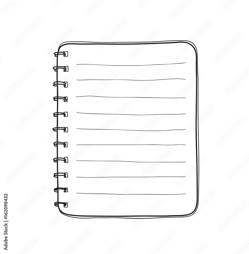 hand drawn notebook on white background blank paper cover vector line art  illustration Stock Vector | Adobe Stock