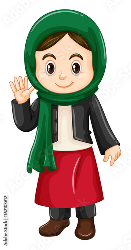 Little girl in Kuwait costume waving