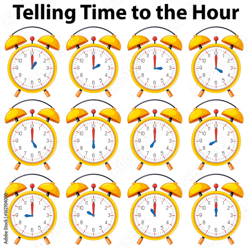 Telling time to the hour on yellow clock