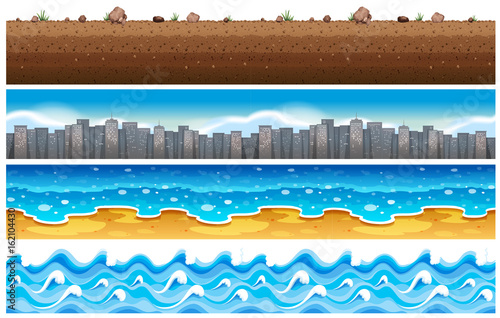 Seamless background with water and city scene