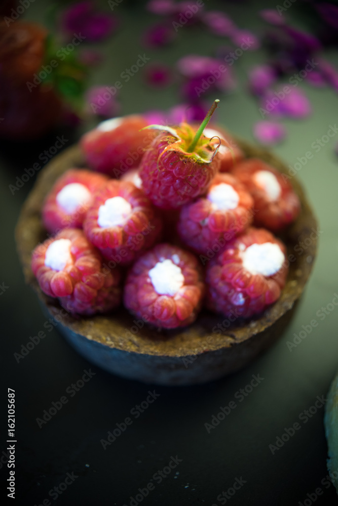 Dessert concept on dark table Dessert concept on dark table