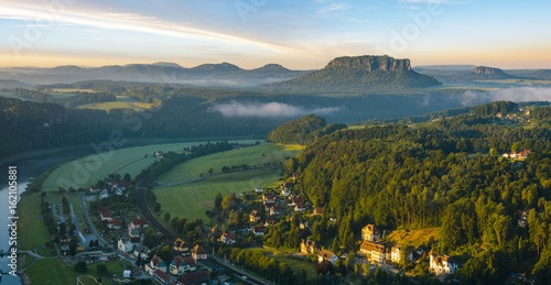 View from the Bastei bridge on the Saxon swiss in the morning  germany