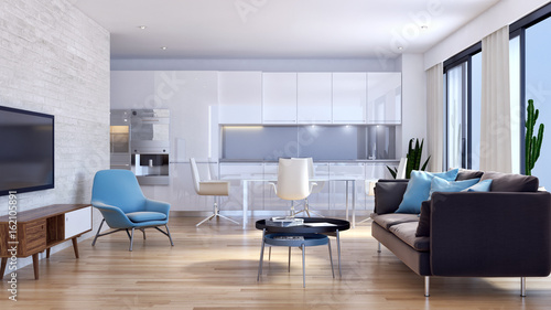 Modern living room. 3D rendering © 3DarcaStudio